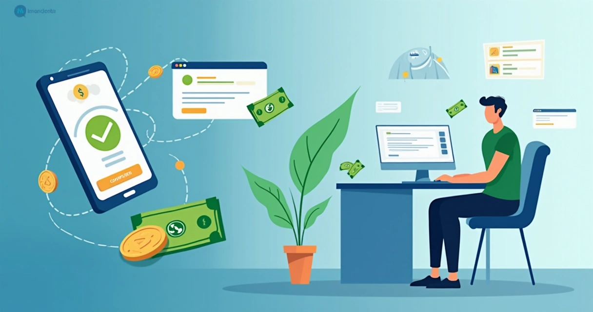 Ilustração do fluxo de pagamento digital na loja virtual 