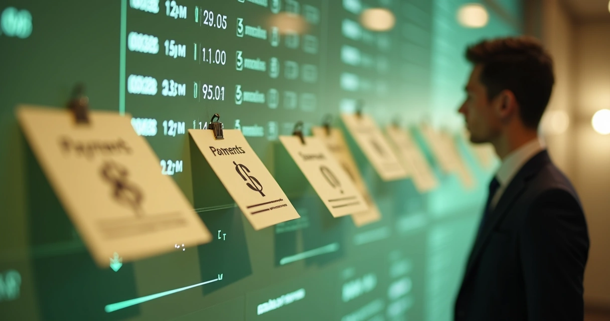 Representação de fluxos de pagamentos previsíveis e contratos sendo pagos em datas marcadas