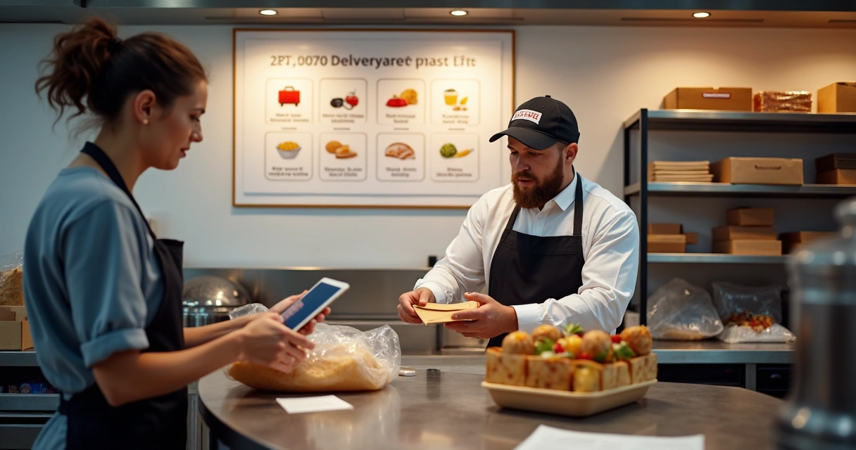 Quadro com fluxo de pedido do delivery em cozinha profissional 