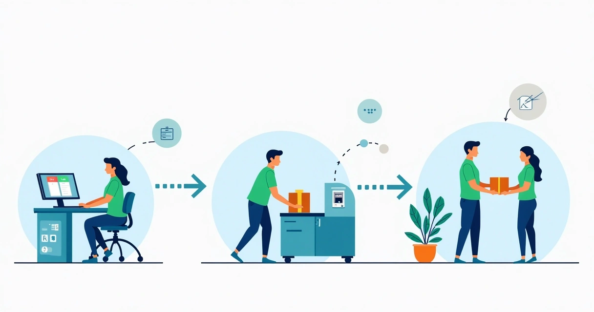 Linha do tempo mostrando etapas do pedido à entrega de produto personalizado