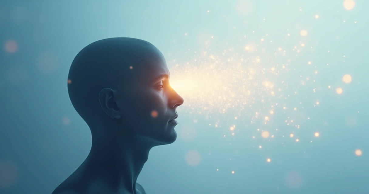 Fluxo de pensamentos positivos representado por luzes suaves 