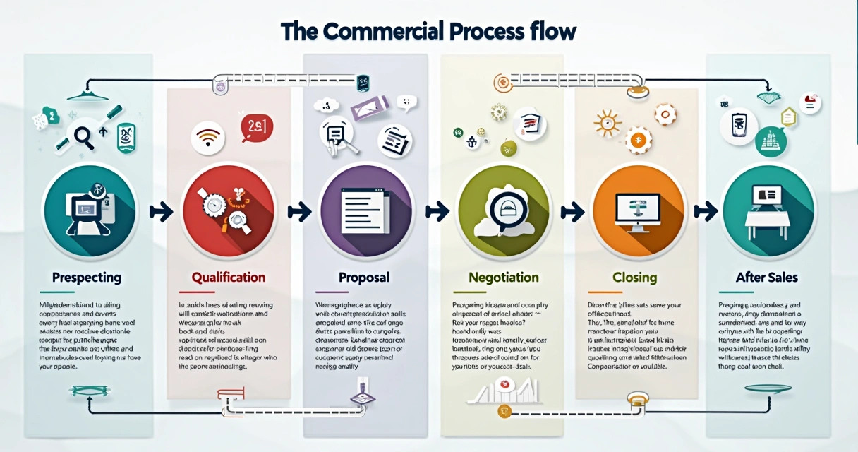 Fluxo ilustrado das etapas do processo comercial 