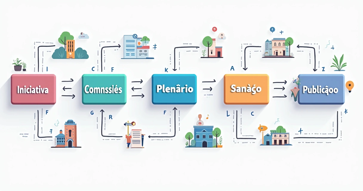 Diagrama de fluxo do processo legislativo municipal em quadros conectados 