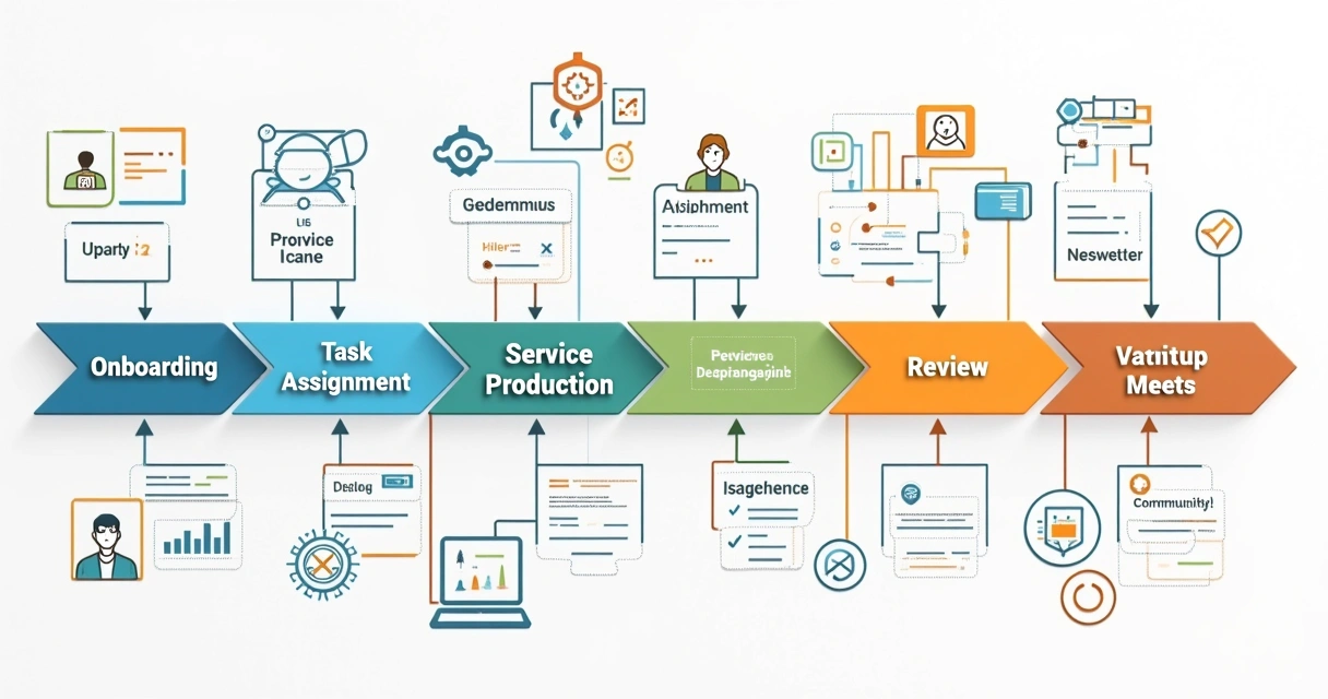 Fluxograma mostrando sequência de processos em uma agência de marketing 
