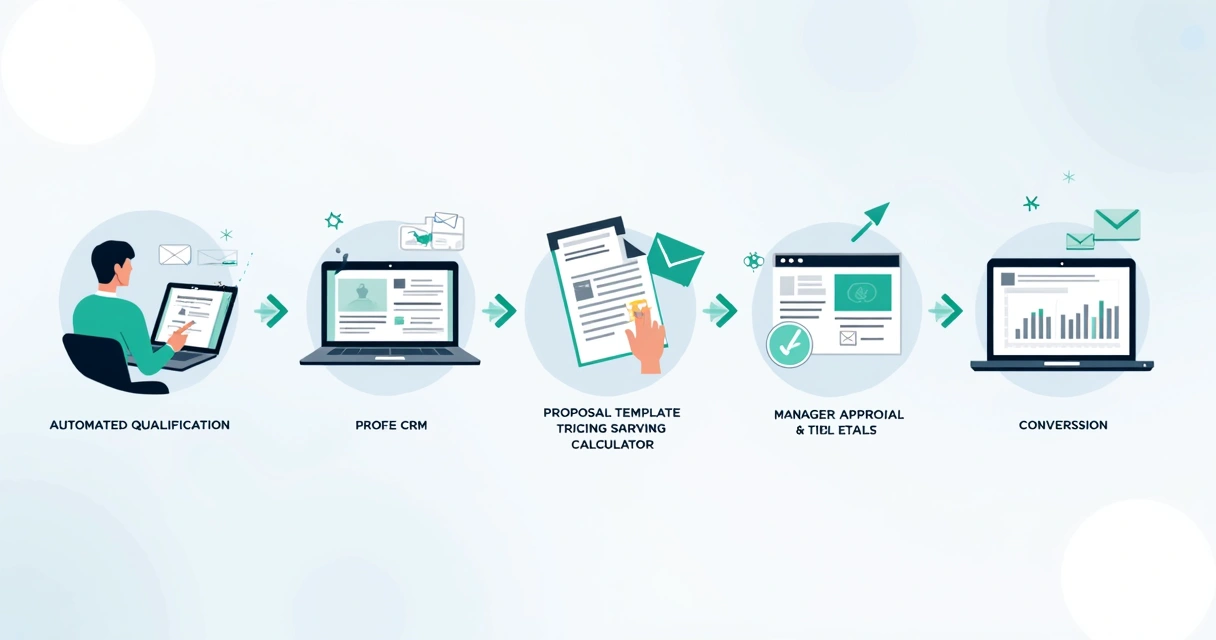 Fluxo visual de propostas com etapas automatizadas em agência digital