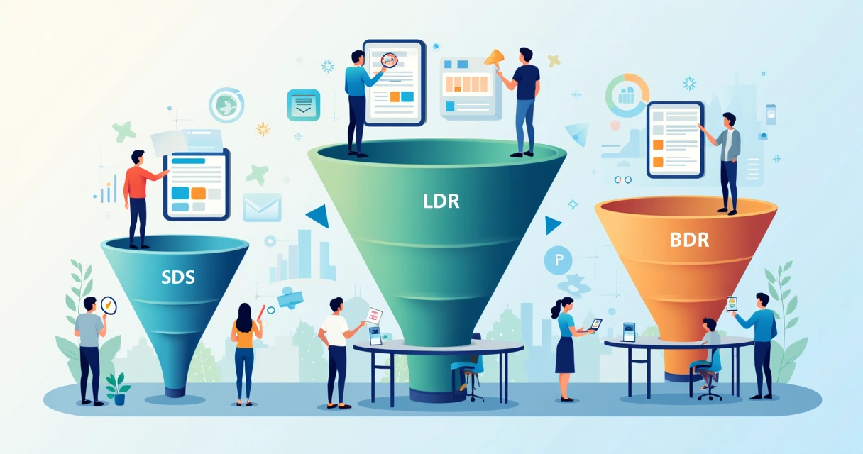 Fluxo visual de pré-vendas com etapas LDR, SDR e BDR 
