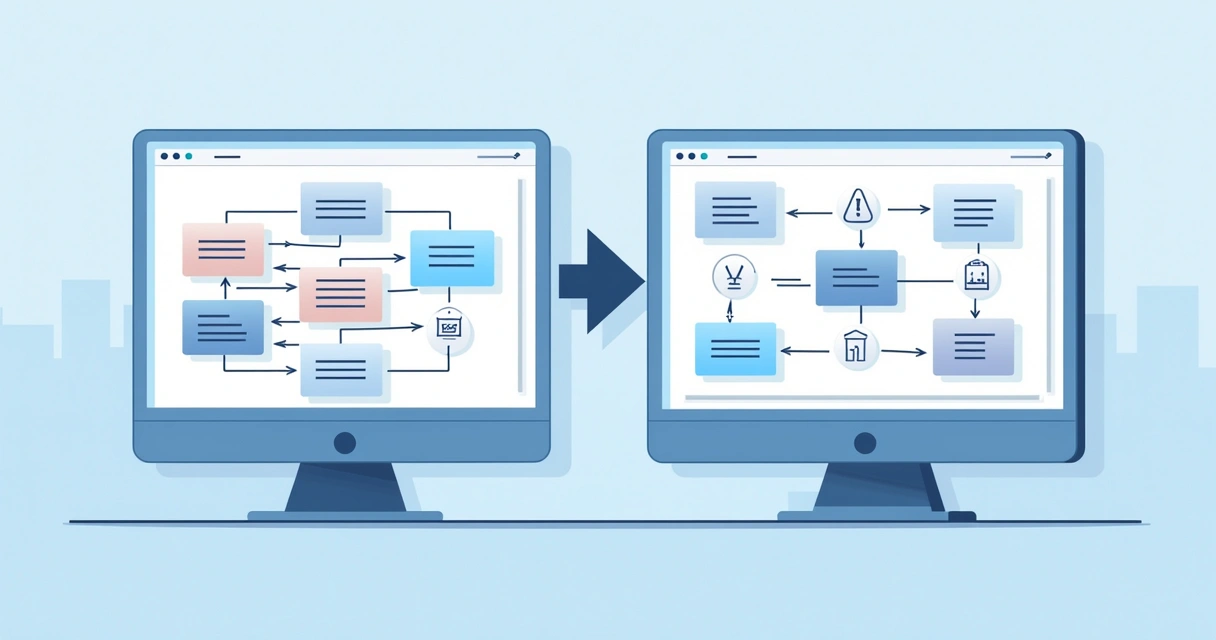 Fluxogramas digitais destacando etapas inbound e outbound lado a lado 