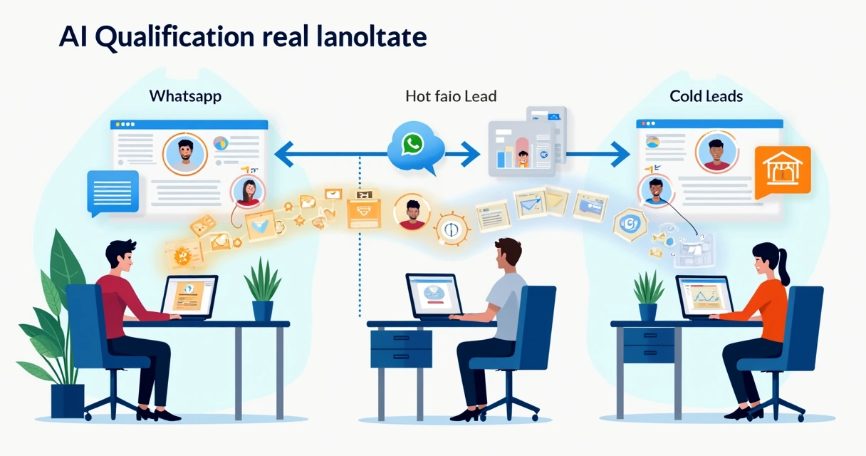 Fluxo de qualificação de leads em imobiliária com canais digitais e IA 