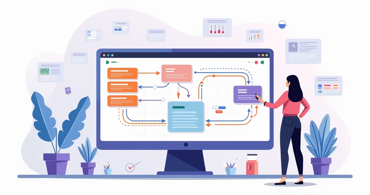 Painel com fluxos de redirecionamento web simplificados por construtor de páginas 