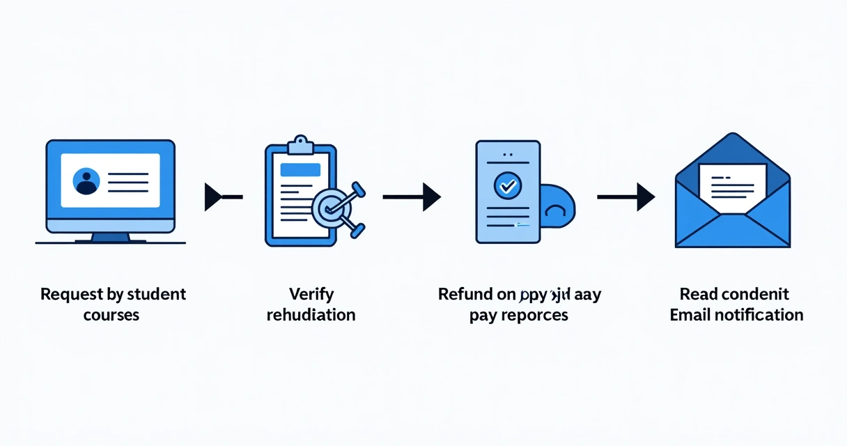 Infográfico de fluxo de reembolso digital para cursos online 