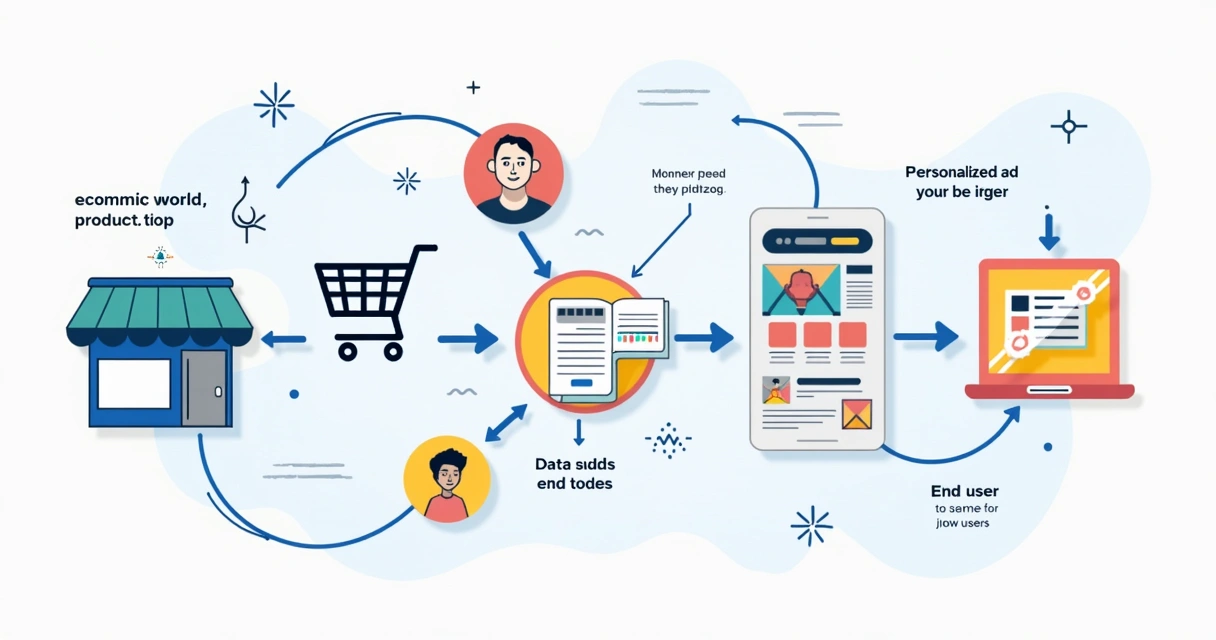 Fluxo do remarketing dinâmico mostrando catálogo, dados e entrega personalizada de anúncio 
