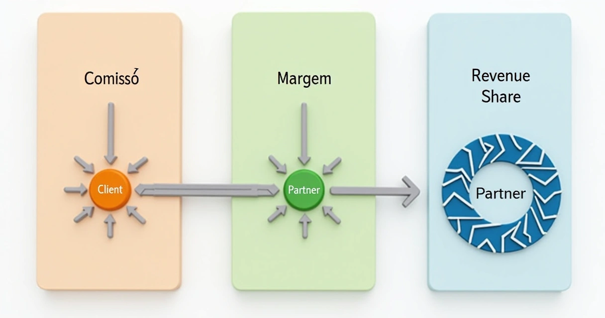 Revenue share vs margem vs comissão: qual escolher por tipo de parceiro Fluxos de remuneração de comissão, margem e revenue share