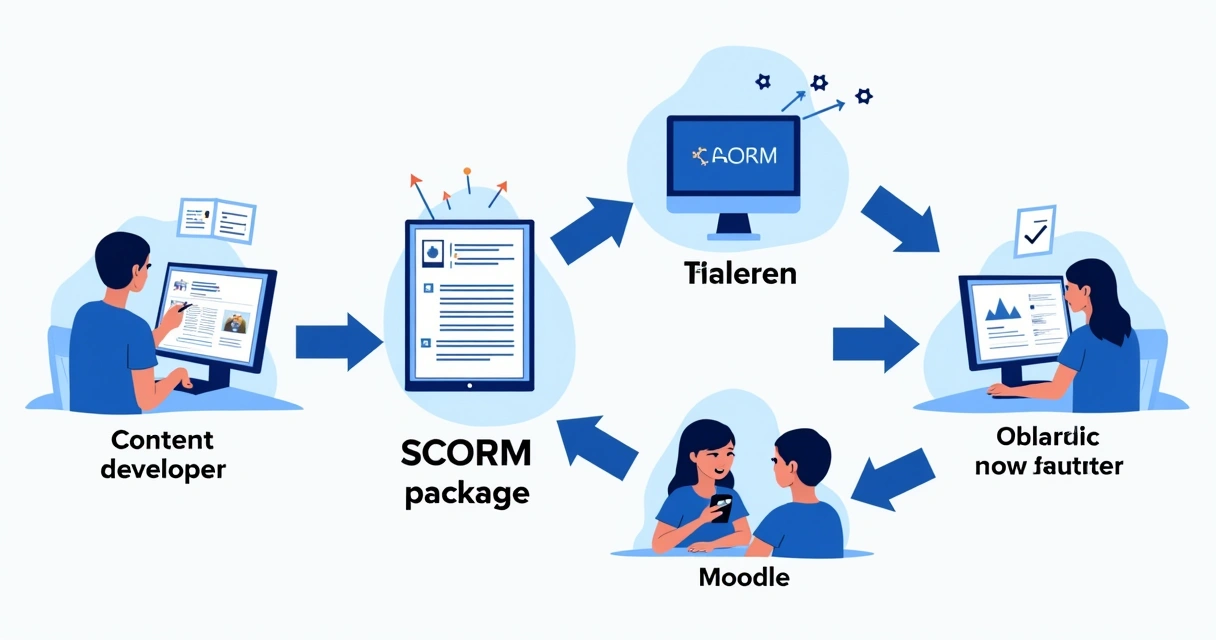 Fluxo de comunicação entre objeto SCORM e plataforma Moodle profissional da EstudioSite