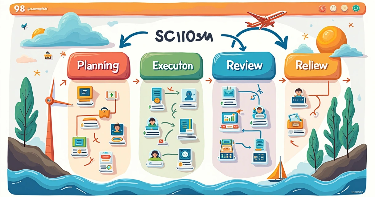 Quadro ilustrativo fluxo campanha SCRUM agência de viagens 