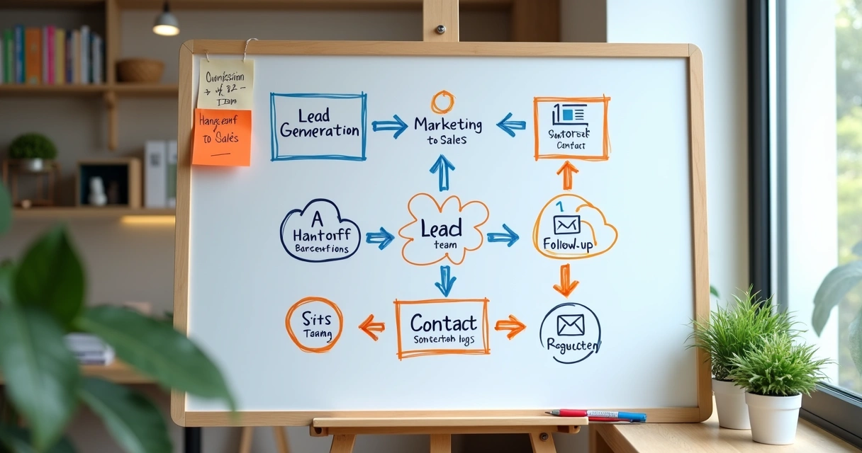 Diagrama simples demonstrando fluxo e etapas entre marketing e vendas 