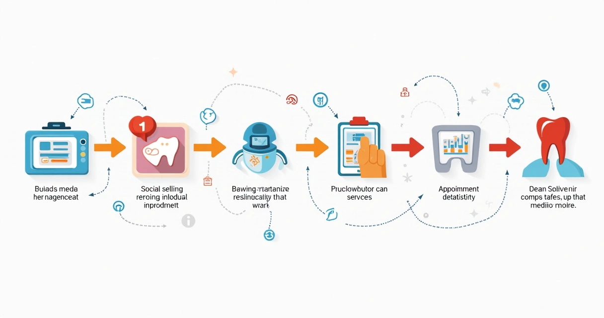Fluxo visual de etapas do social selling na odontologia 