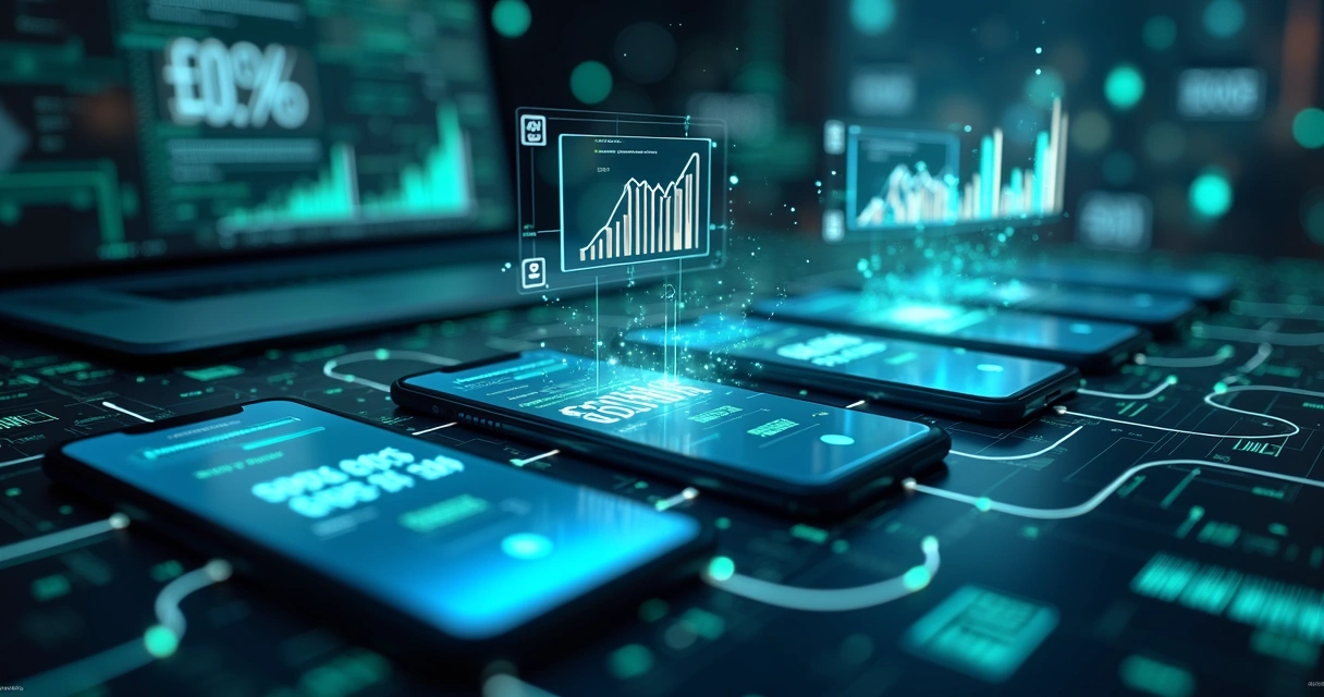 Fluxo digital de split de pagamentos com várias conexões entre dispositivos móveis e computadores mostrando divisão de valores em marketplace 