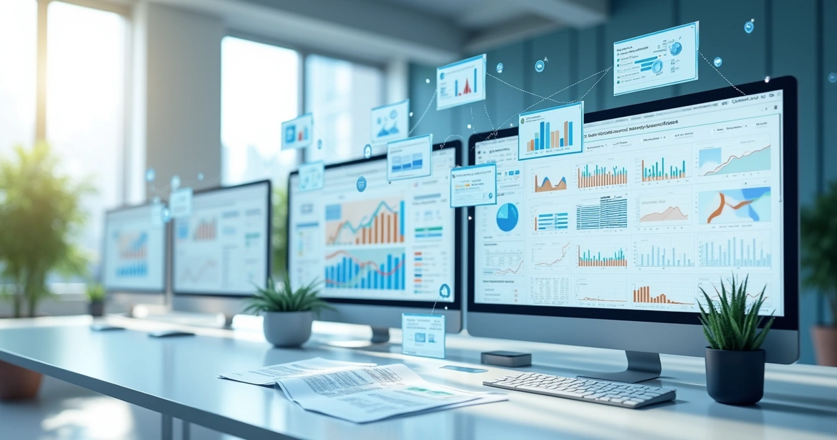 Ilustração de um fluxo de trabalho automatizado com sistemas integrados 