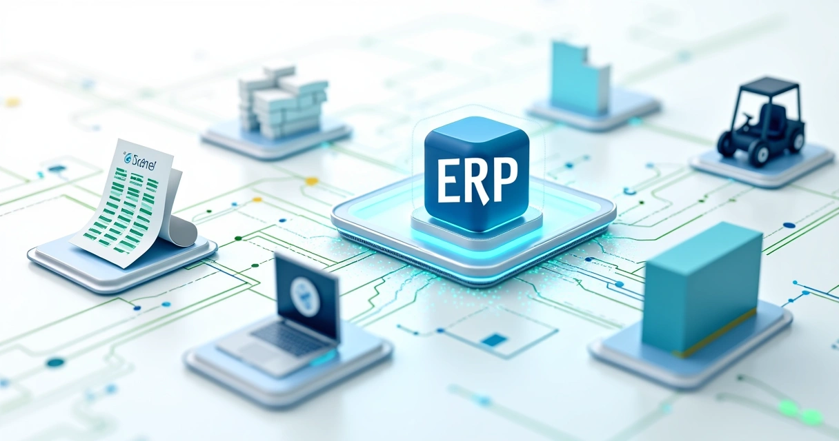 Fluxo de dados digital conectando setores de uma empresa 