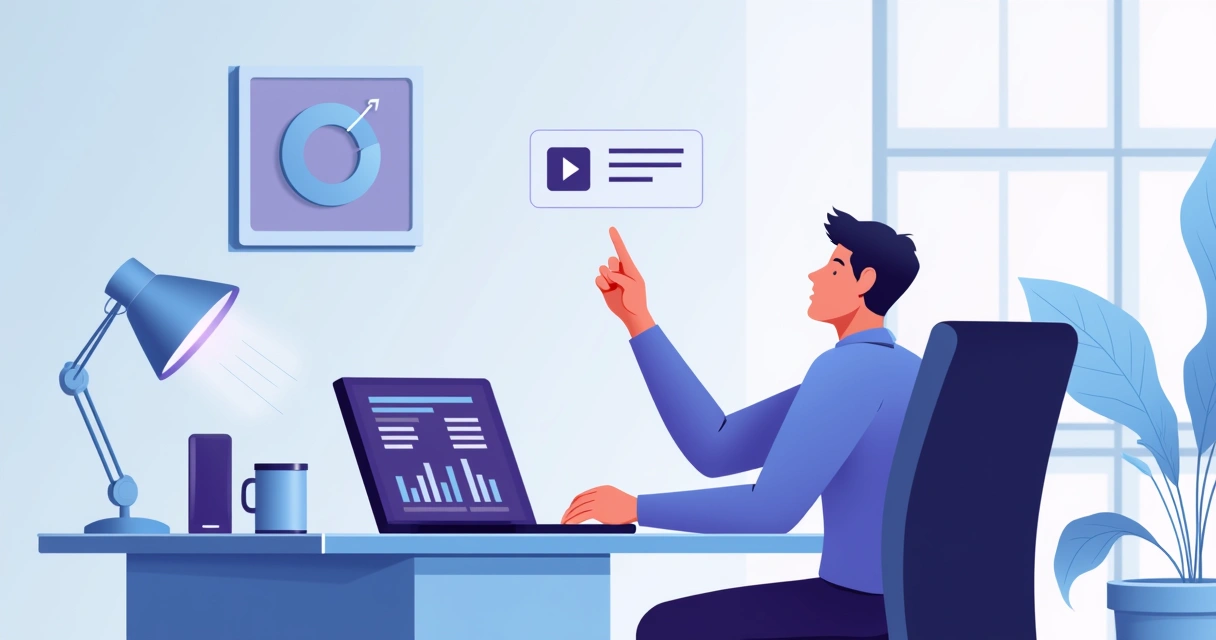 Usuário aprova relatório em SaaS usando comando Alexa na mesa de trabalho. 