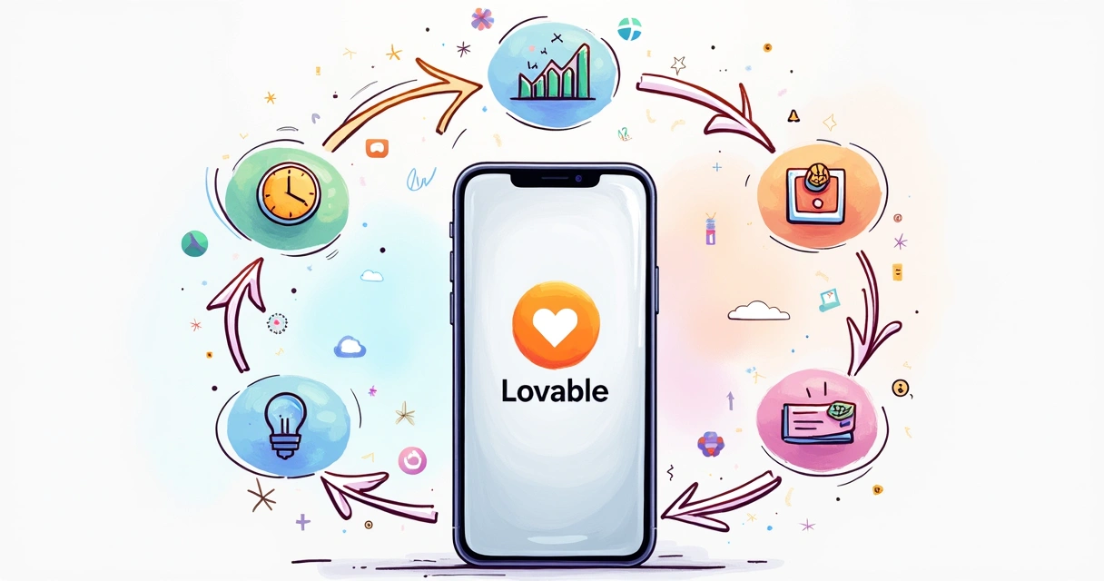 Fluxograma mostrando vantagens de apps IA feitos com Lovable 