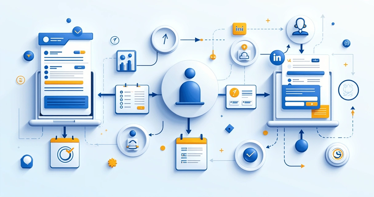Fluxo automatizado de vendas no LinkedIn com etapas visuais claras 