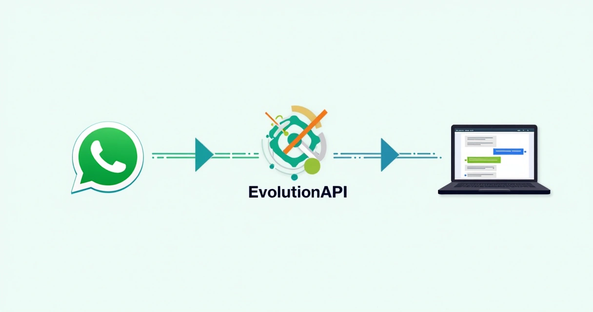 Fluxo visual integrando WhatsApp, EvolutionAPI e Chatwoot. 