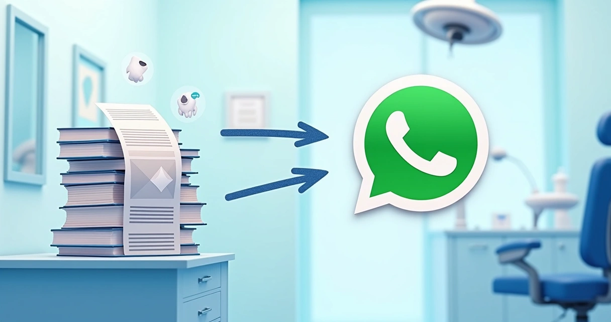 Fluxo do conteúdo odontológico guiando paciente para WhatsApp. 