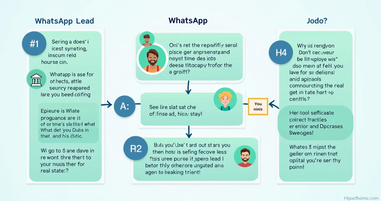Fluxo digital com chatbot no WhatsApp guiando lead imobiliário, representado por diálogos e ícones de imóvel 