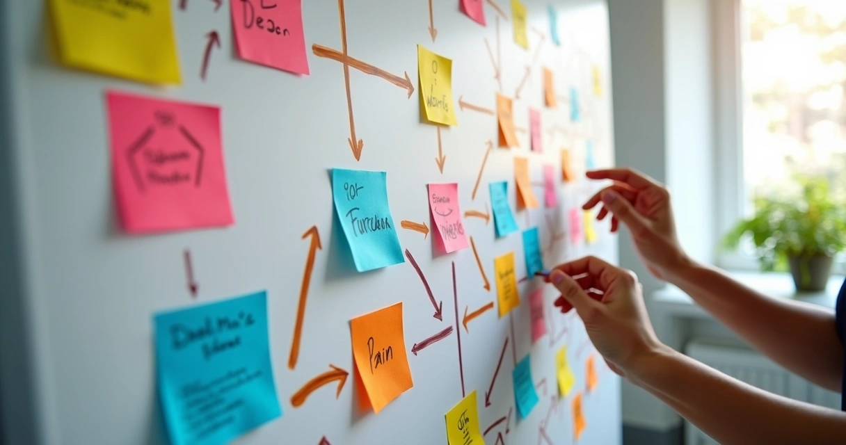 Fluxograma colorido desenhado em painel 