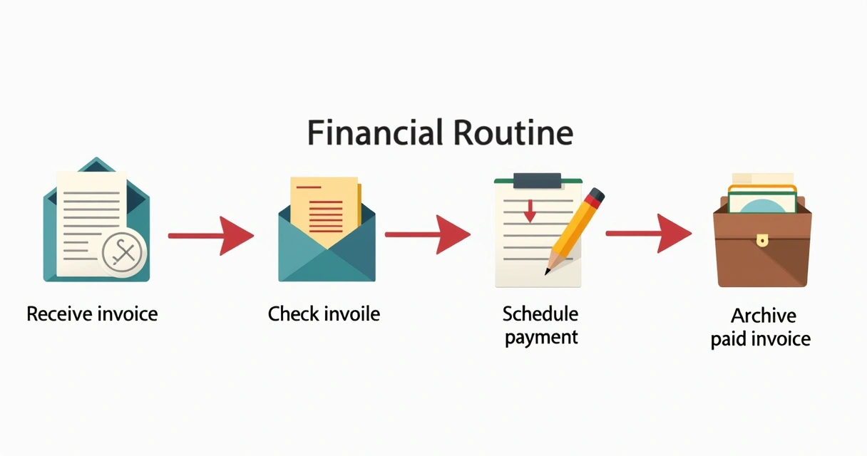 Fluxograma ilustrando uma rotina financeira de pequena empresa. 
