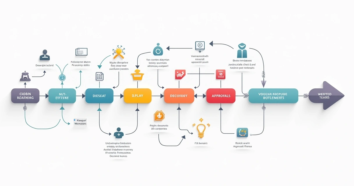 Fluxograma colorido mostrando processos internos de uma empresa 