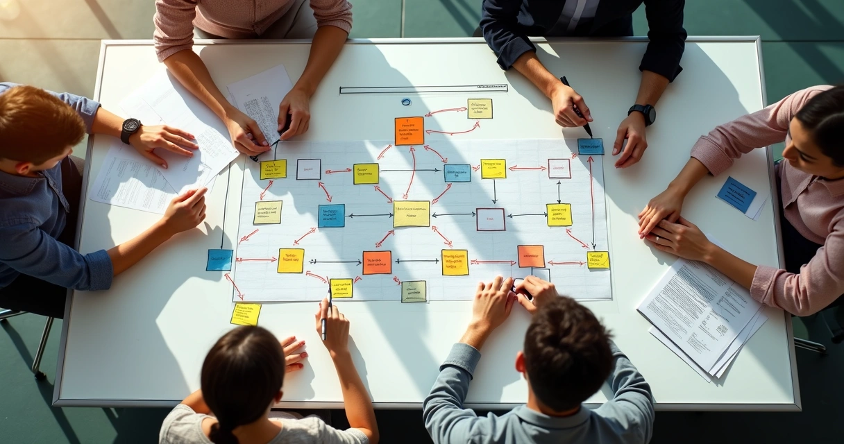 Fluxograma simplificado de um processo de negócios com pontos de acúmulo destacados 
