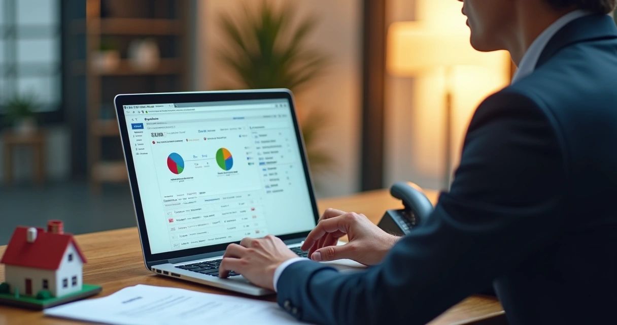 Corretor testando fluxo de automação imobiliária em notebook 