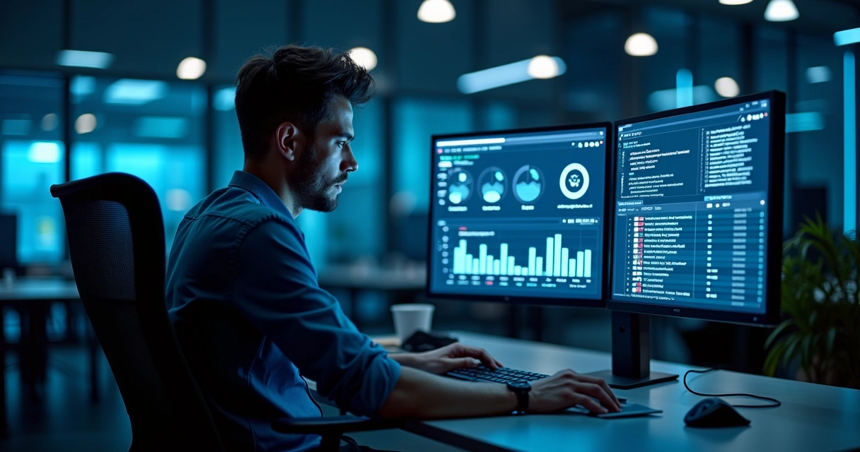 Painel em monitor exibindo alertas automáticos de TI