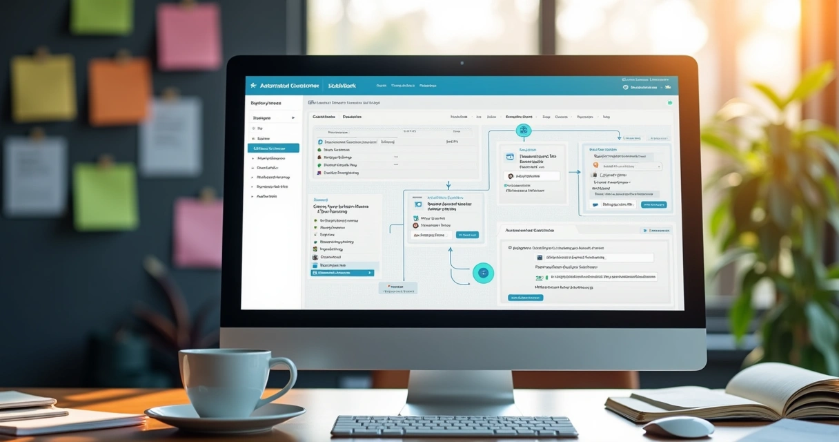 Fluxos automatizados de atendimento ao cliente em tela de computador 