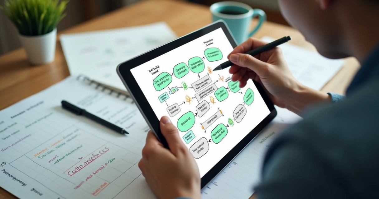 Fluxo de respostas automáticas no WhatsApp desenhado em computador