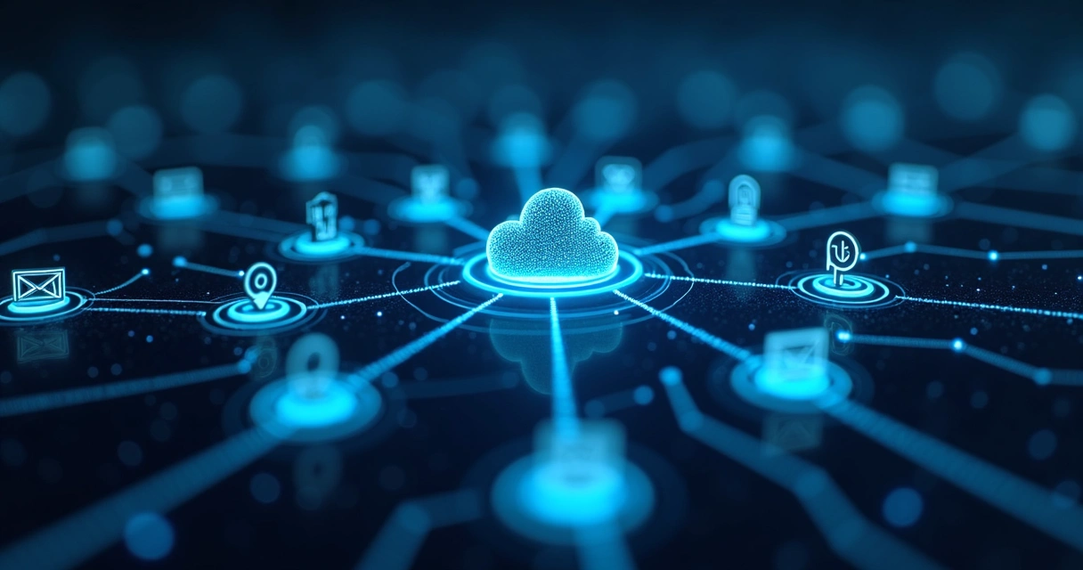 Fluxo digital conectando diferentes sistemas empresariais 