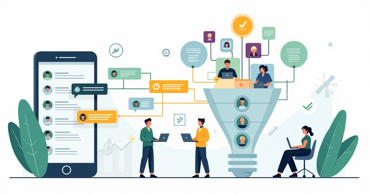Ilustração de funil de leads no WhatsApp com automação inteligente 