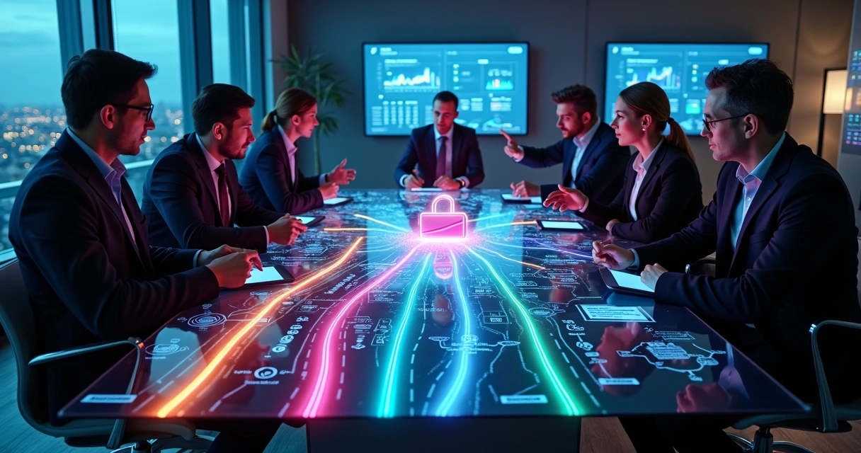 Mapa holográfico mostrando canais omnichannel conectando a jornada de compra B2B 