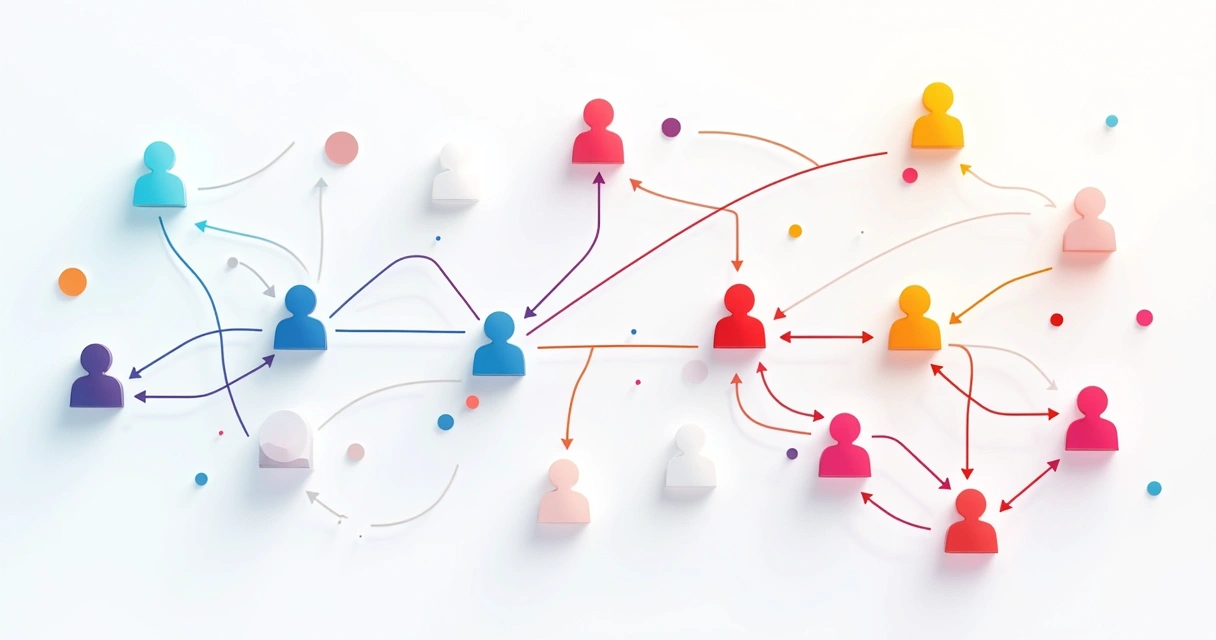 Fluxo ilustrando relações entre pessoas na equipe 