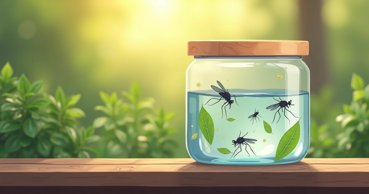 Pequeno recipiente com larvas de mosquitos na água 