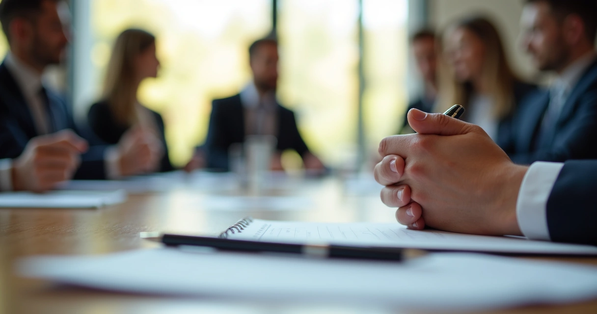 Pessoa focada ouvindo em reunião corporativa 