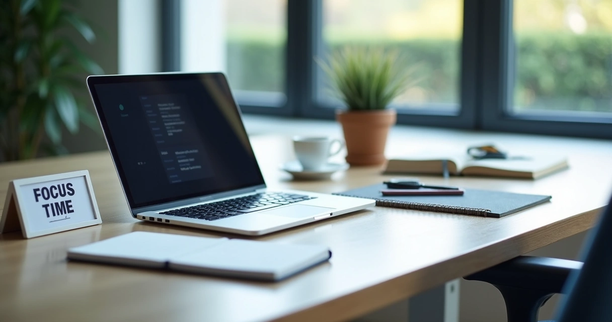 Desk with muted notifications and focus notes during work