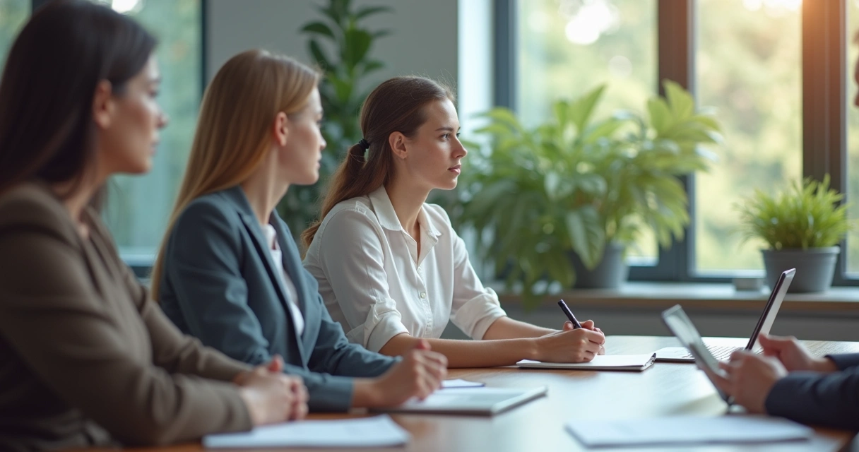 Professional listening attentively during a meeting