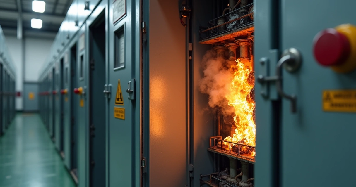 Fogo e fumaça saindo de painel elétrico