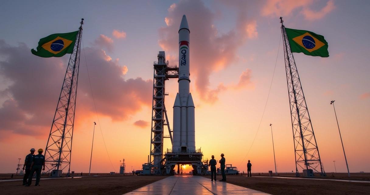 Foguete sul-coreano da Innospace pronto para lançamento na plataforma de Alcântara. 