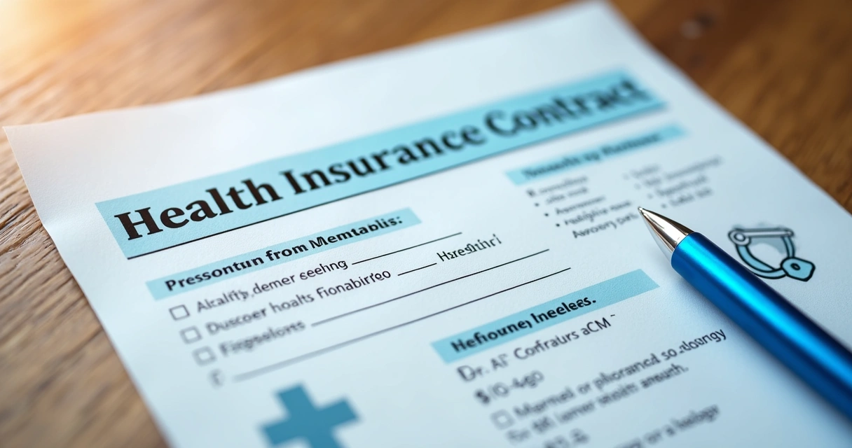 Folha de contrato de plano de saúde com caneta ao lado 