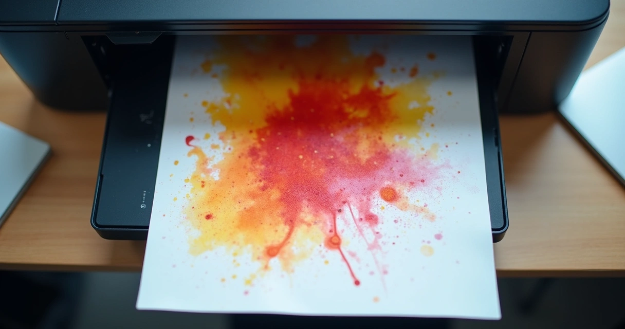 Folha de papel com manchas de tinta na impressão 