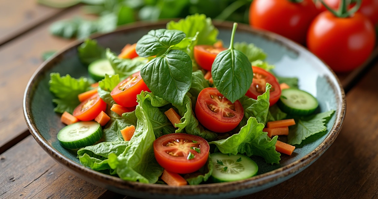 Folhas frescas de moringa misturadas em salada colorida 